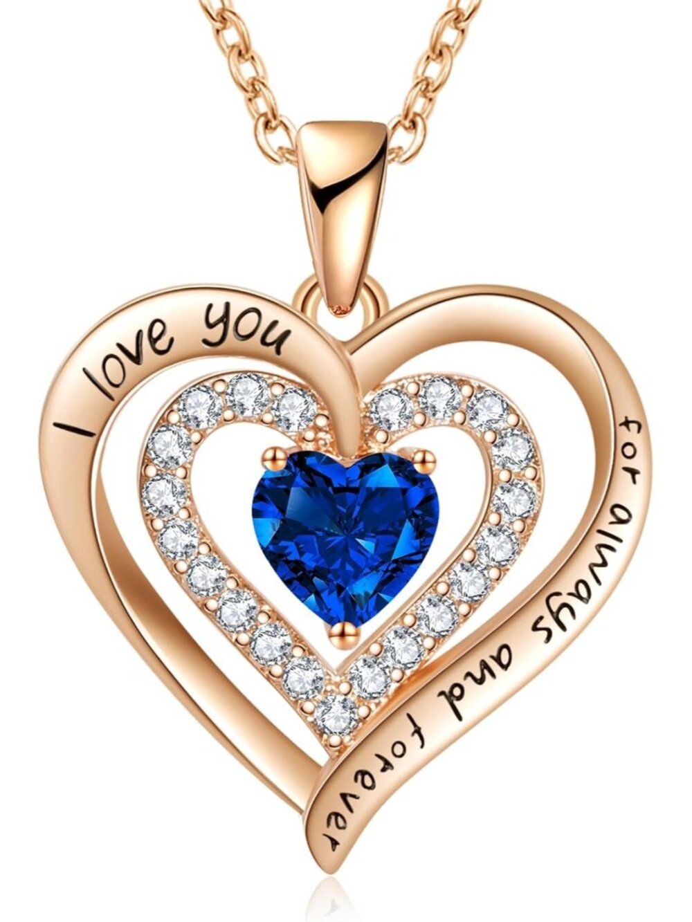 Women's Rose Gold Blue Birthday Gift Wife Christmas Anniversary Jewelry Necklace
